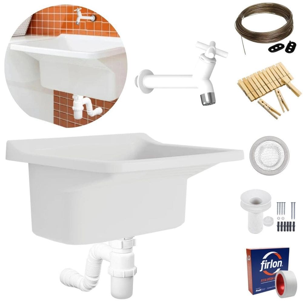 Tanque 22L + Sifão Copo + Torneira + Varal + Prendedor