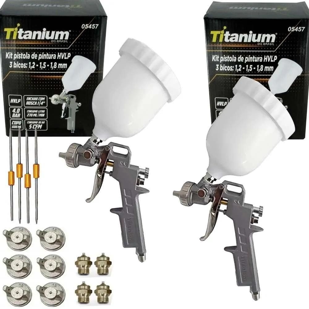 Kit 2 Pistolas De Pintura Hvlp Prof 5457 Titanium + 3 Bicos