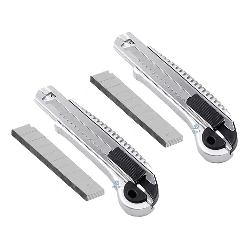 2 Estilete De Metal Profissional 18Mm + 10 Lâminas Extras