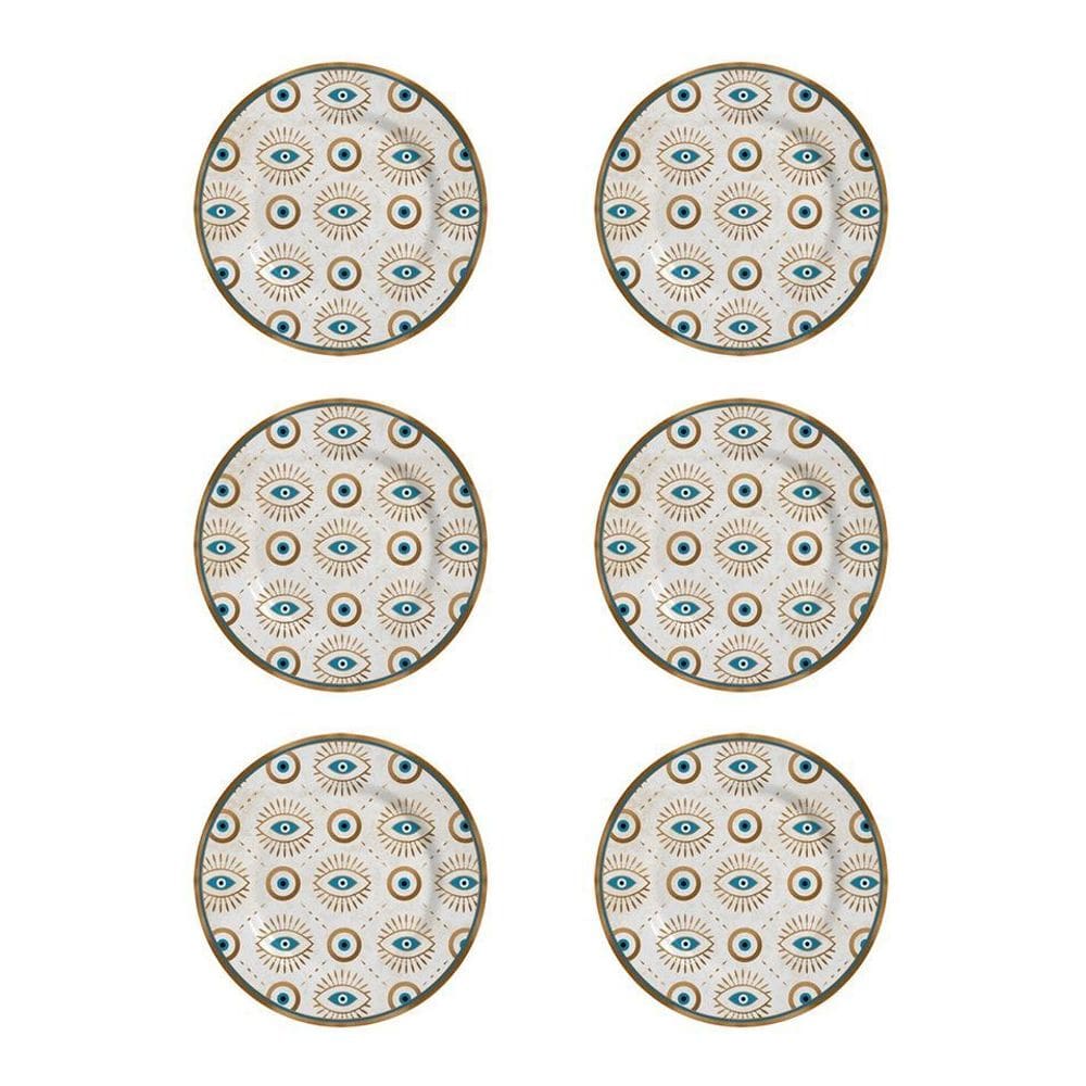 Conjunto De 6 Pratos Raso Olho Grego Alleanza Branco E Azul