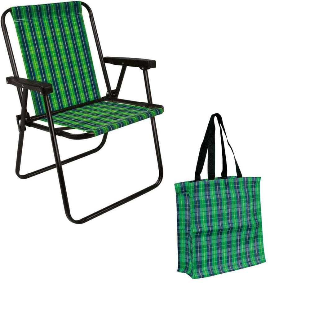 Cadeira De Praia Alta Xadrez Verde Oliva Mor
