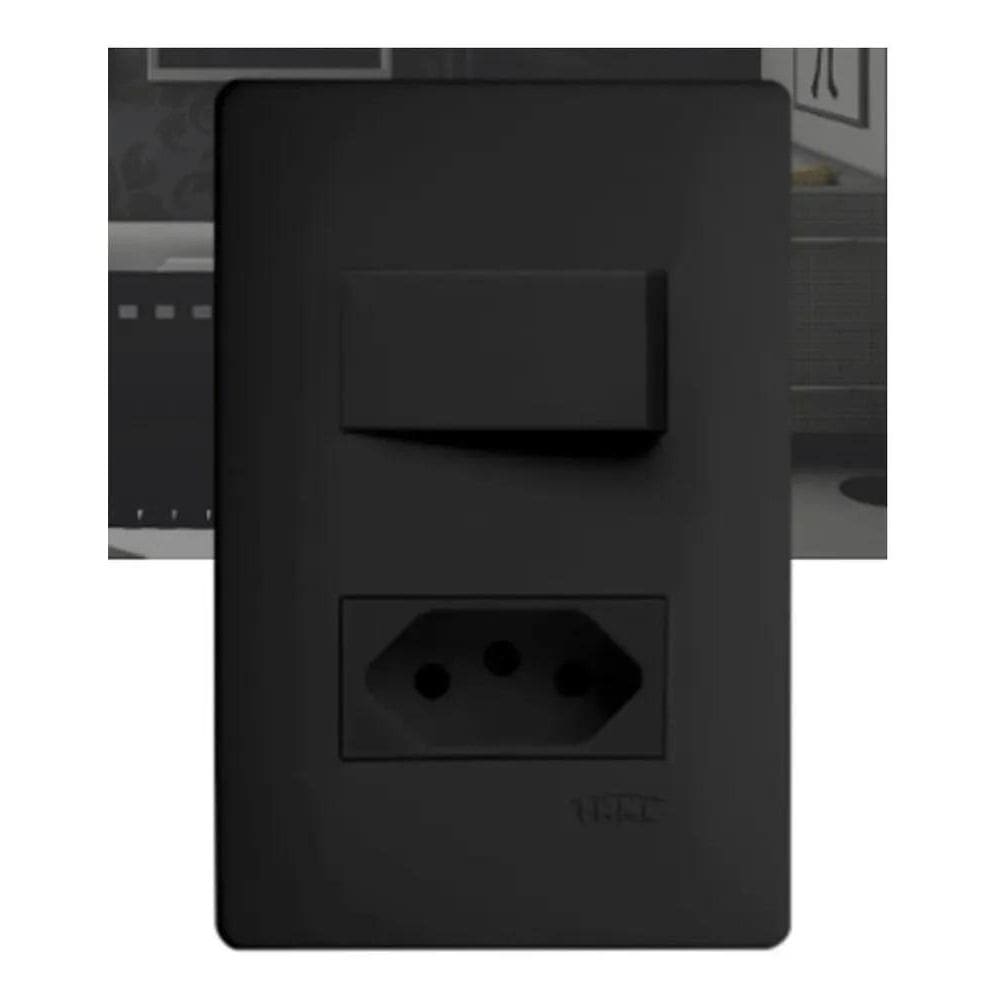 2X Conjunto Interruptor Simples + Tomada 20A Black Fosco Fam