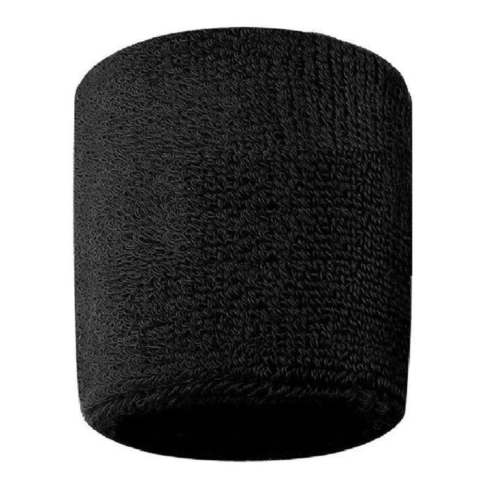 2X Munhequeira Pulso Toalha Preta Algodão Unissex Academia