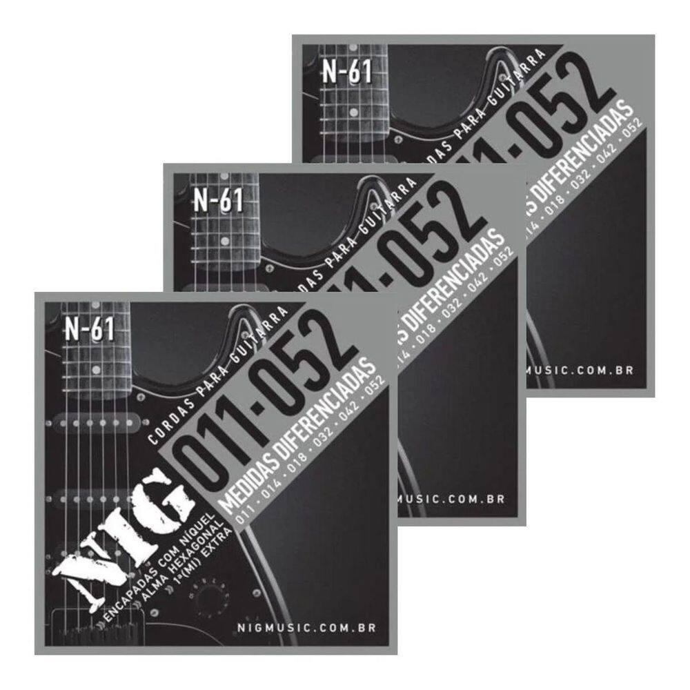 Kit 3 Encordoamentos Guitarra Nig .011/052 N-61