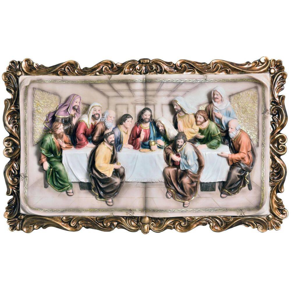 Quadro Santa Ceia Páscoa Moldurado Colorido 40Cm