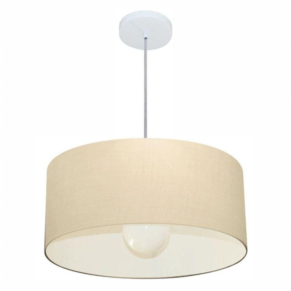Lustre Pendente Cilíndrico Free Lux Para Mesa De Jantar, Sala, Quarto, Churrasqueira E Balcão. Algodão-crú Tam: 50x21cm