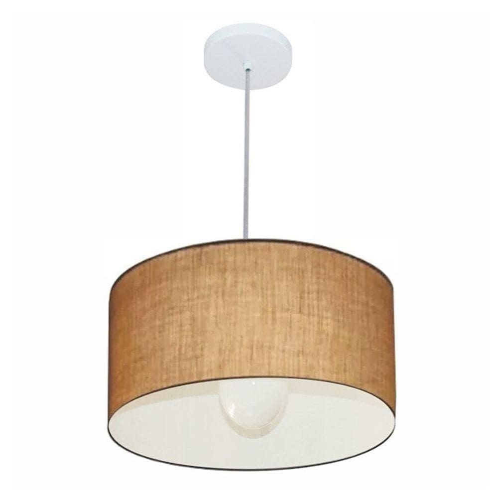 Lustre Pendente Cilíndrico Free Lux Para Mesa De Jantar, Sala, Quarto, Churrasqueira E Balcão. Palha Tam: 40x21cm