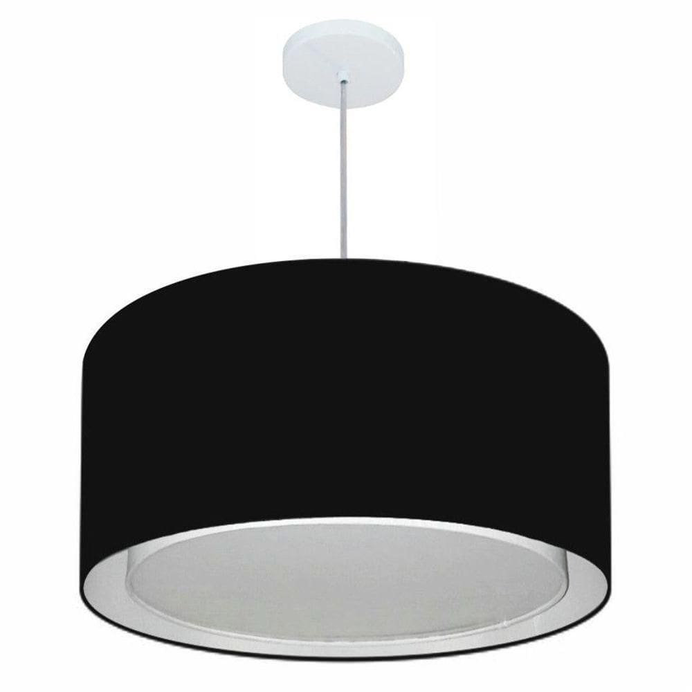 Lustre Pendente Cilíndrico Duplo Vivare Md-4296 Cúpula Em Tecido 55x30cm - Bivolt Preto 127/220v