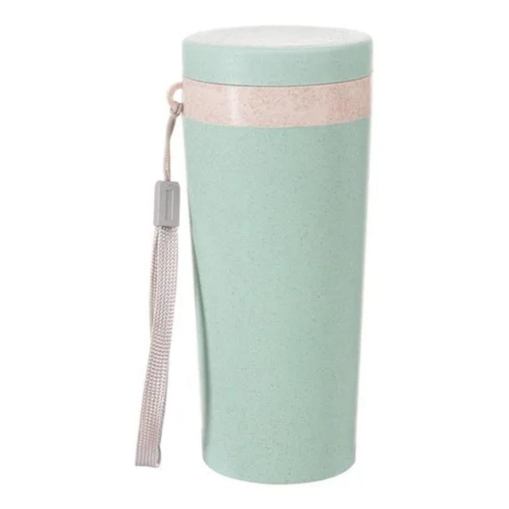 2X Copo Térmico Fibra De Bambu De 350Ml Cor Verde Nome Do De