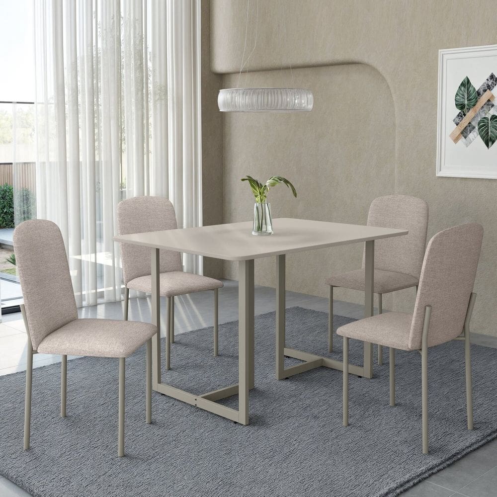 Mesa Belle 120x78cm Tampo Mdf com 4 Cadeiras Classic Champagne/Bege