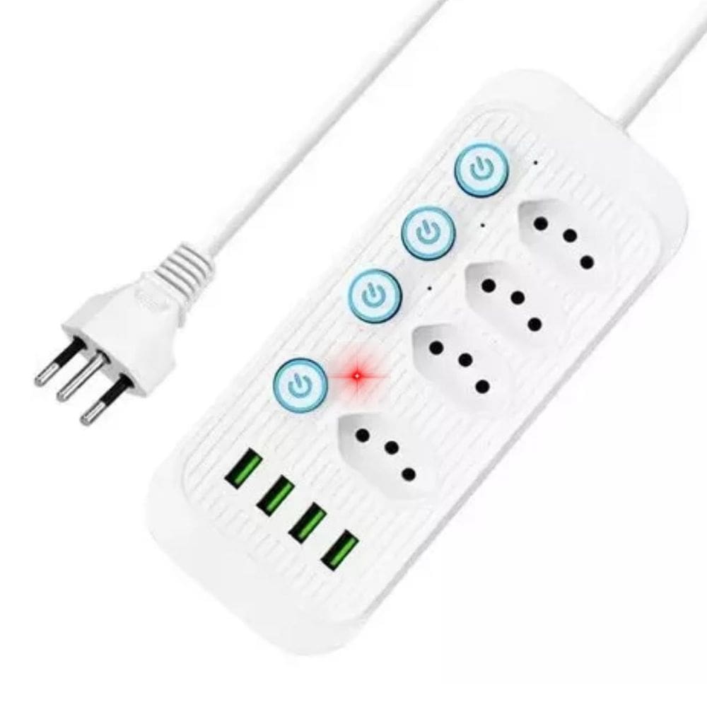 Filtro De Linha Com 4 Tomadas E 4 Usb Retardador De Chama