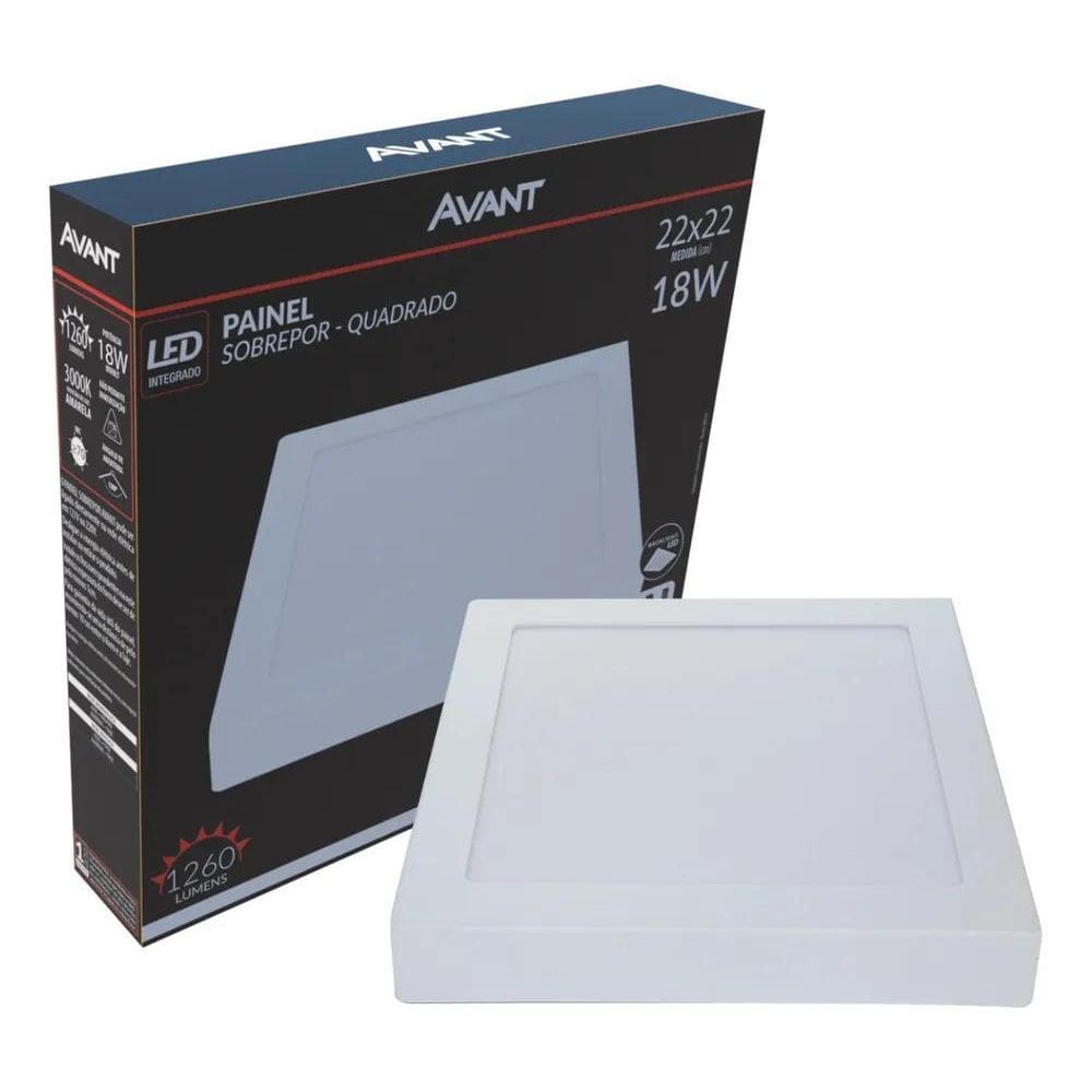 2X Plafon Led 18W Avant Sobrepor Quadrado 22X22 Luz Branca