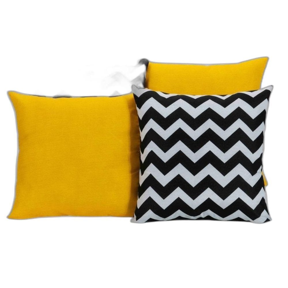 Kit 4 Almofadas Amarelo Com Listrado Preto E Branco
