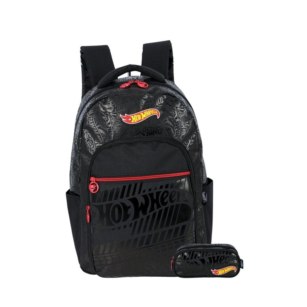 Kit Mochila De Costas+Estojo Duplo Hot Wheels - Preto