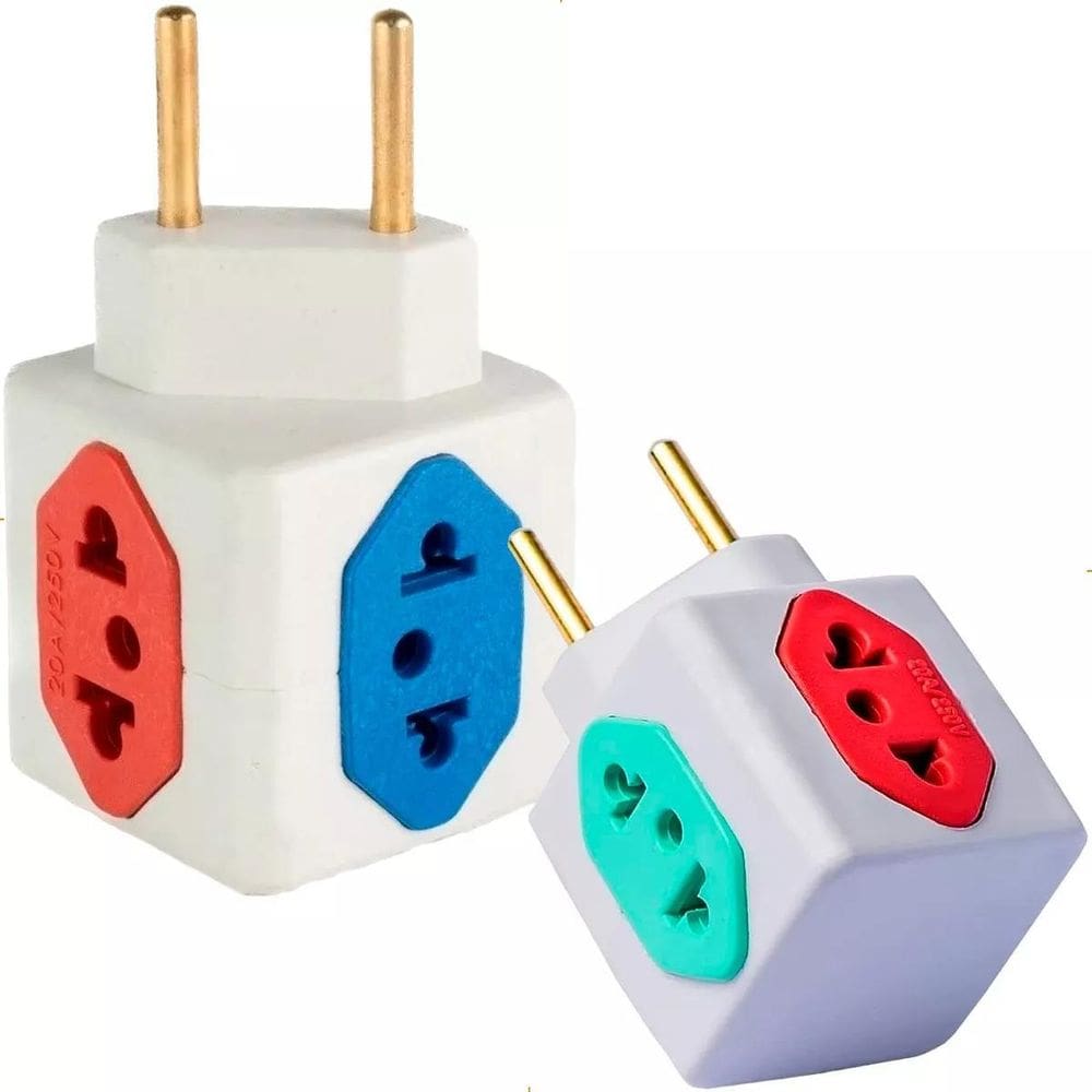 Kit 2 Benjamin Adaptador Tomada Bivolt 10A 20A 4 Entradas