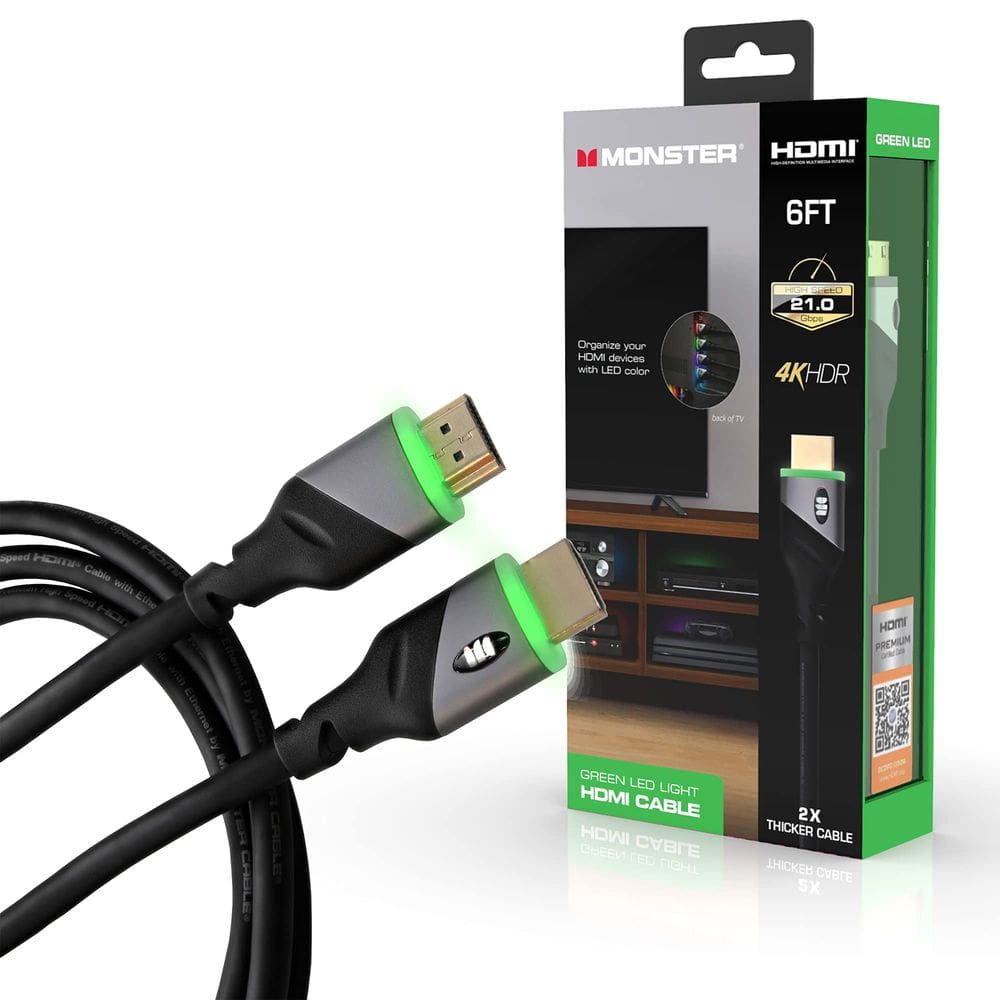 Cabo HDMI Monster 4K HDR de alta velocidade de 6 pés com luz LED