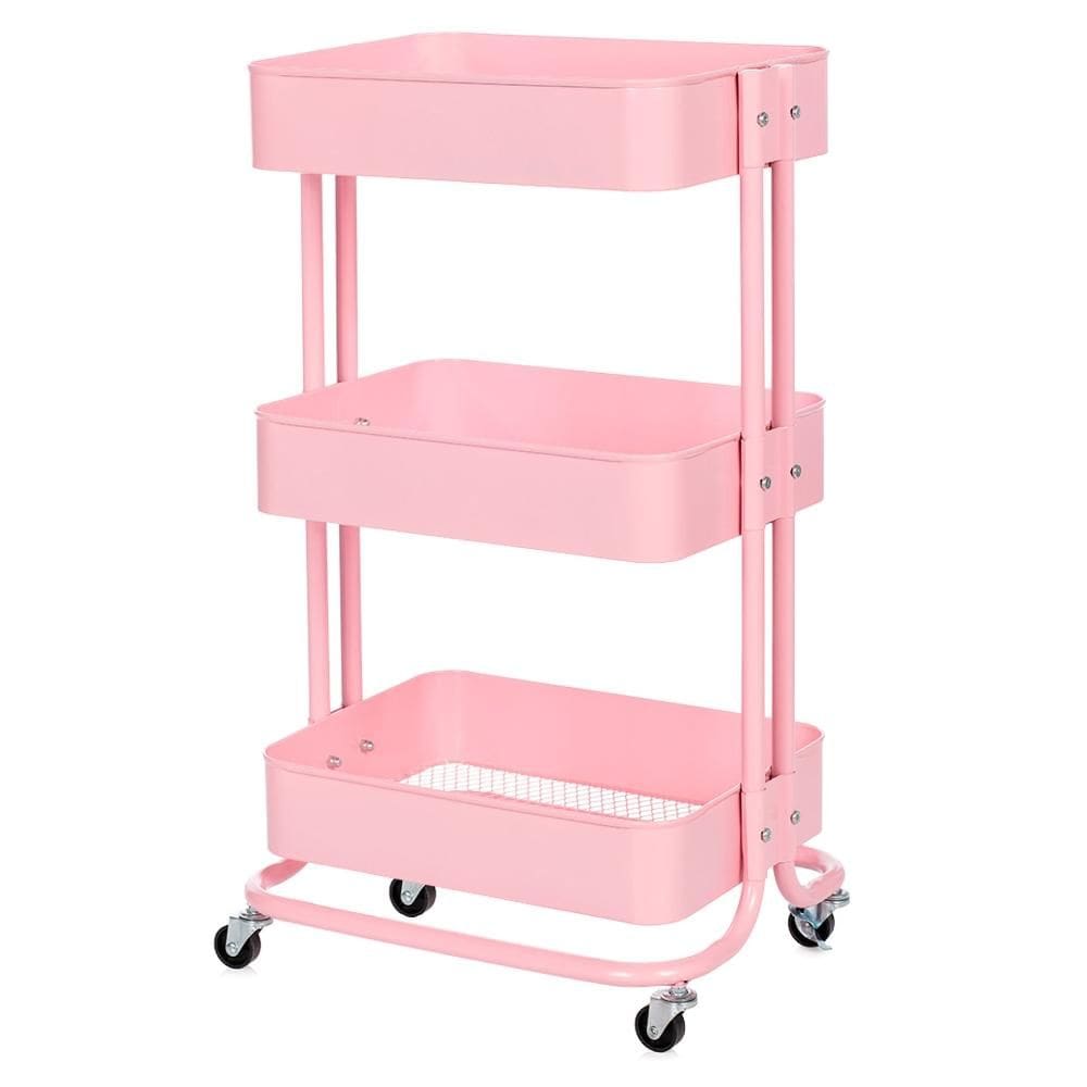 Carrinho Organizador Multiuso ANM6077 Anima Office 3 Cestos Fixos em Aço Rosa