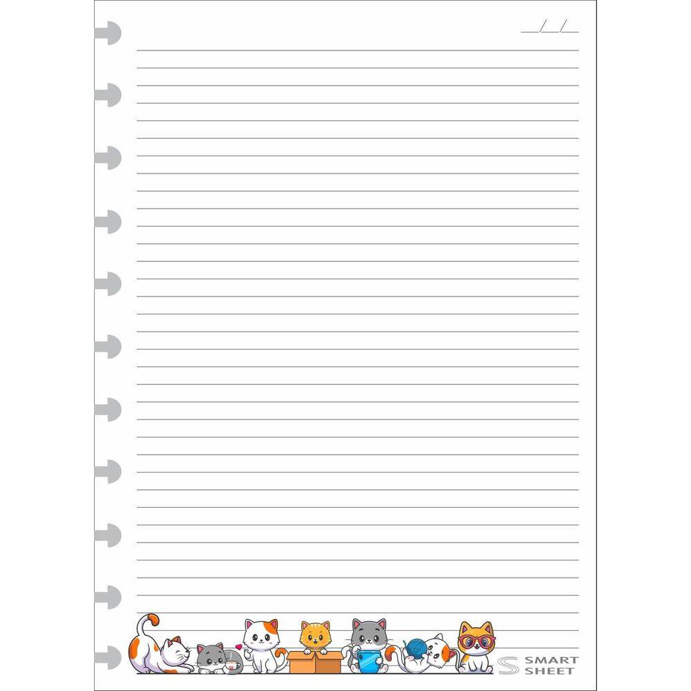 Refil Caderno Inteligente 90G G 11 Furos Gatinhos 300 Folhas