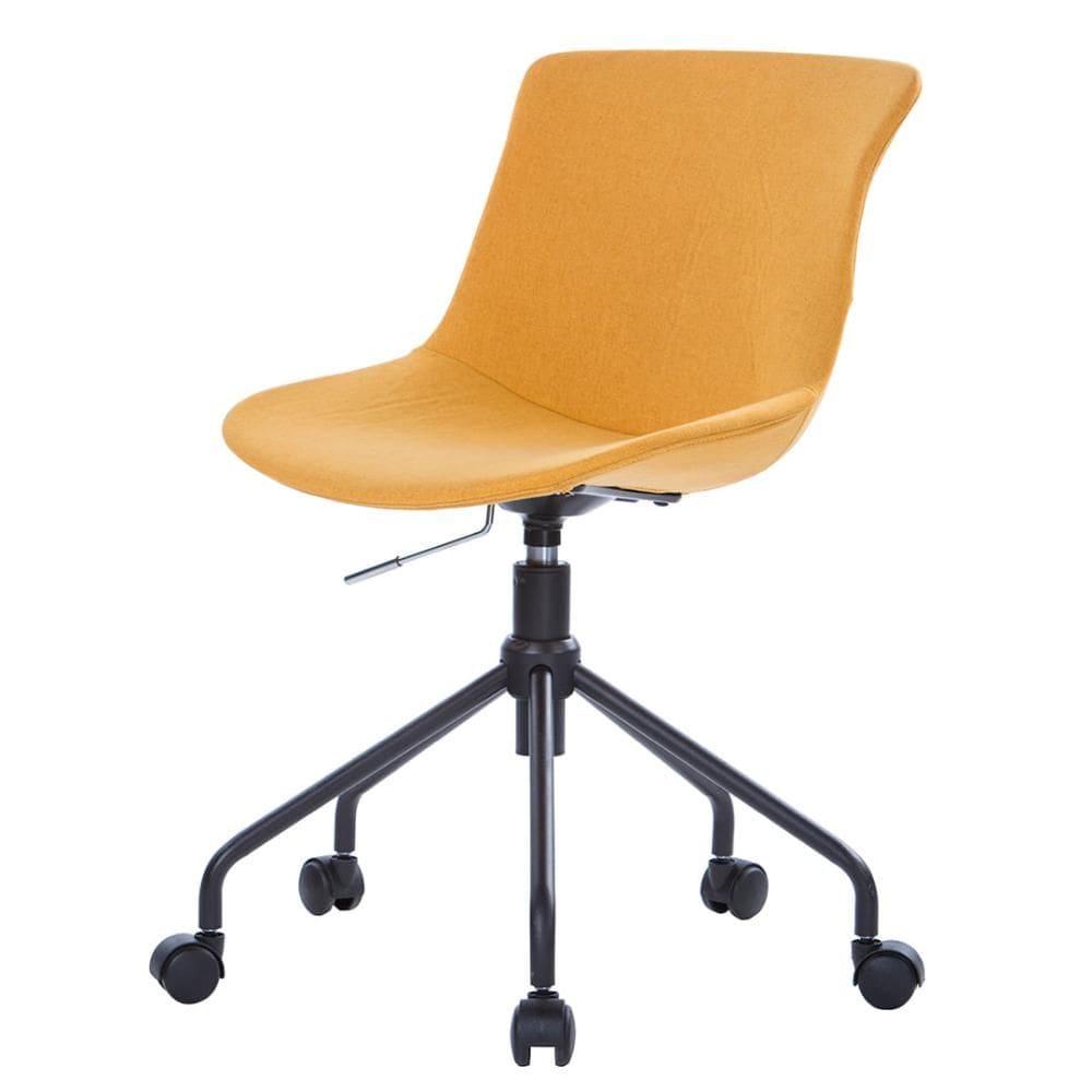 Cadeira Giratória ANM6710S Eames Saarinen Joly Anima Office Revestida Linho Mostarda Base Rodízio