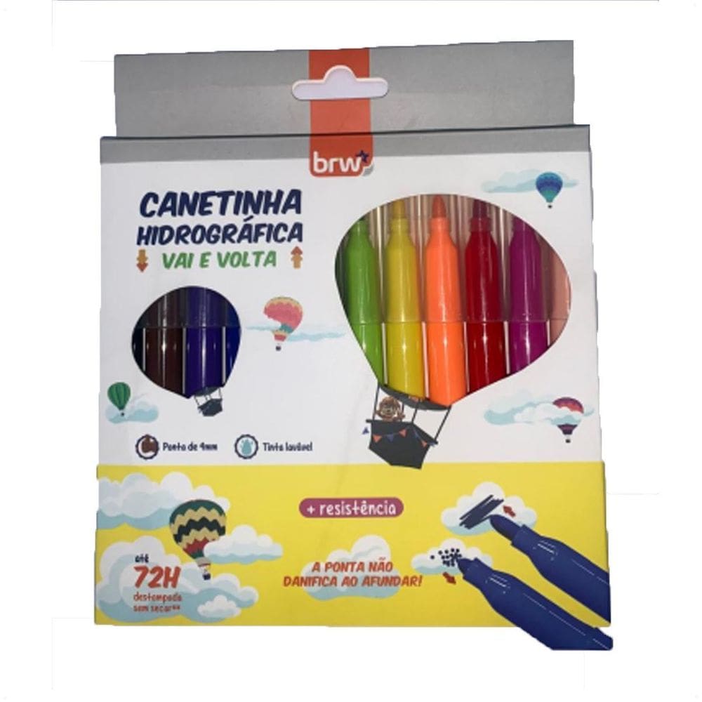 Canetinha Hidrográfica Vai E Vem Caixa 12 Cores Ponta 4Mm