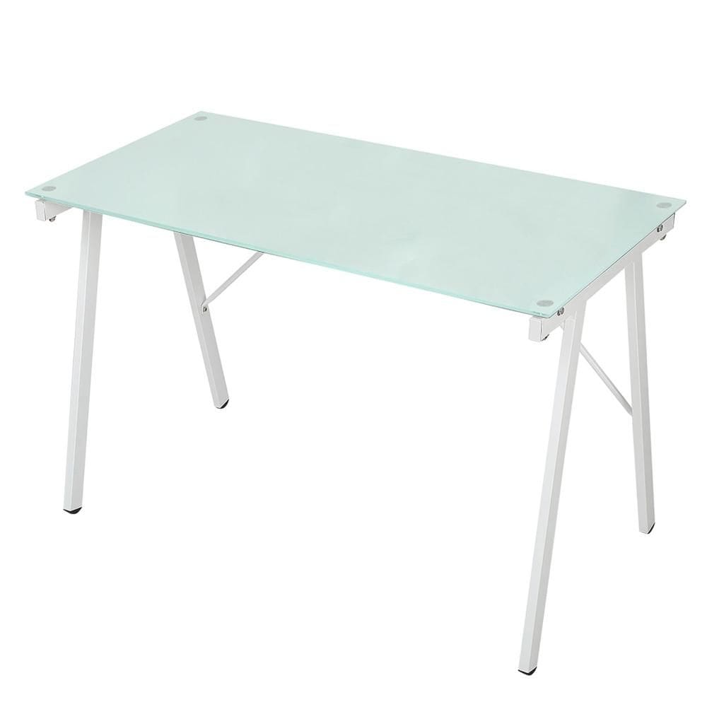 Escrivaninha ANM2004M Anima Office Tampo de Vidro Branco 113 x 58 cm Base Metal Pintura Époxi Branca