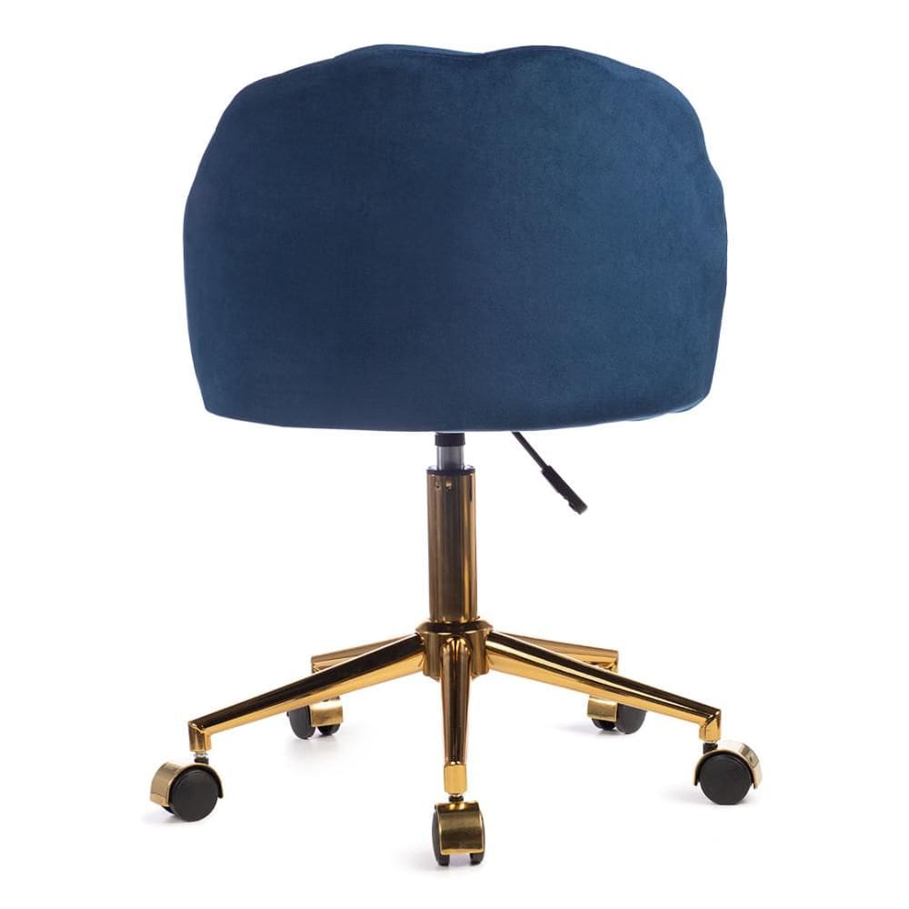 Cadeira ANM9700S Petala Anima Office Revestida em Veludo Azul Marinho Base Rodízio Dourado