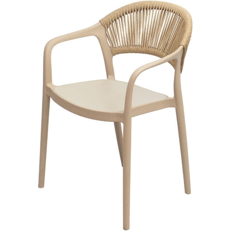 Cadeira com Braço Área Externa Juna Or Design Polipropileno Fendi Encosto Corda Ratan Sintético Bege