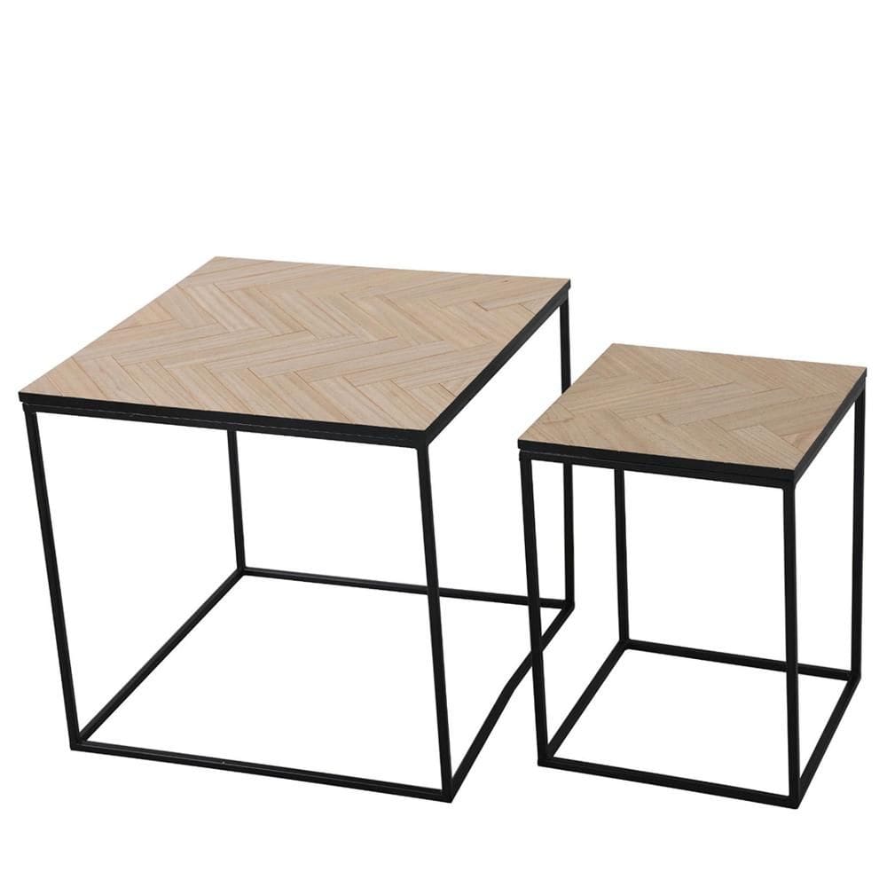 Kit 02 Mesas Lateral ANM6205M Anima Office Quadrada Tampo em MDF Amadeirado Base em Ferro Preto