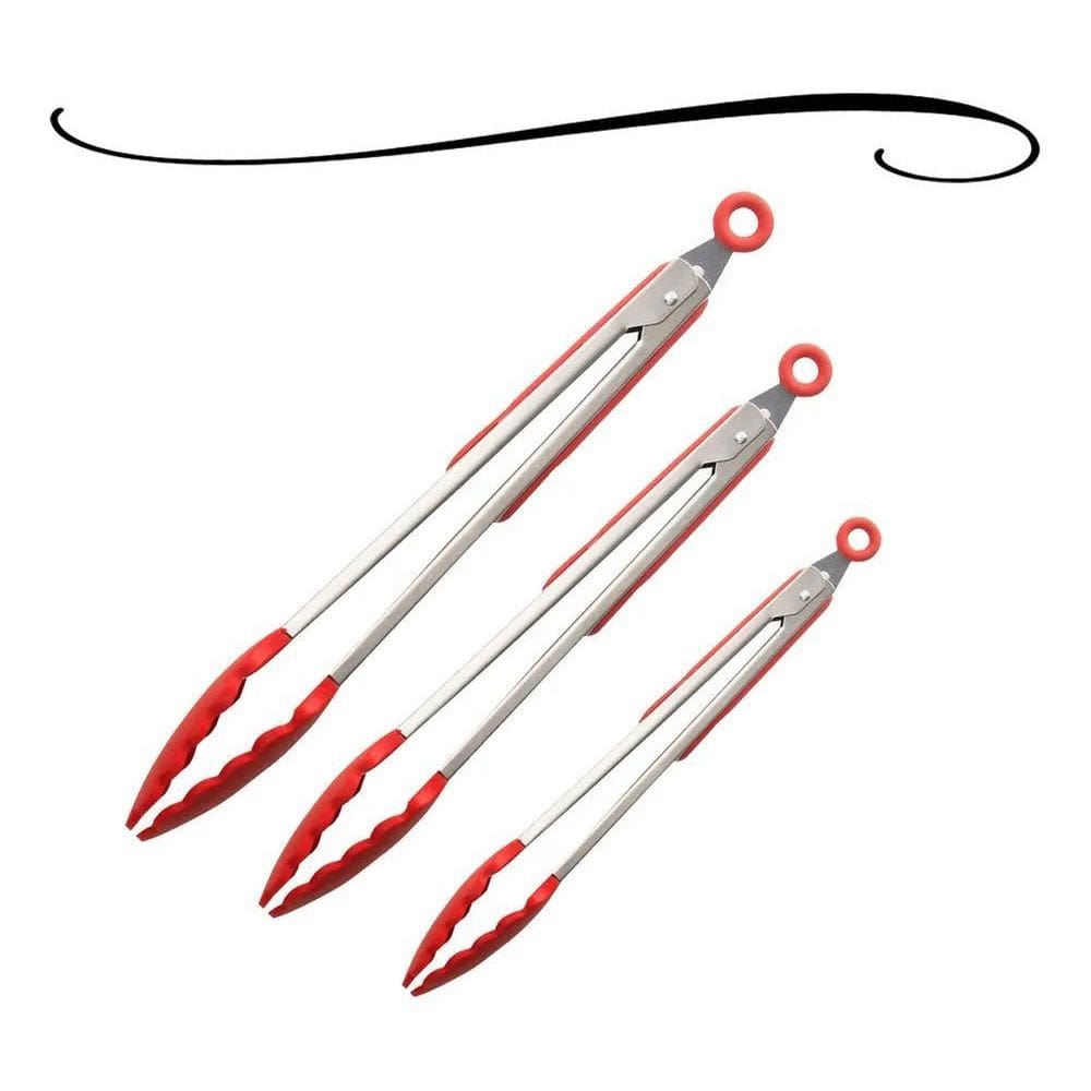2X Jogo De 3 Pegador De Silicone Inox Salada Churrasco Cozin