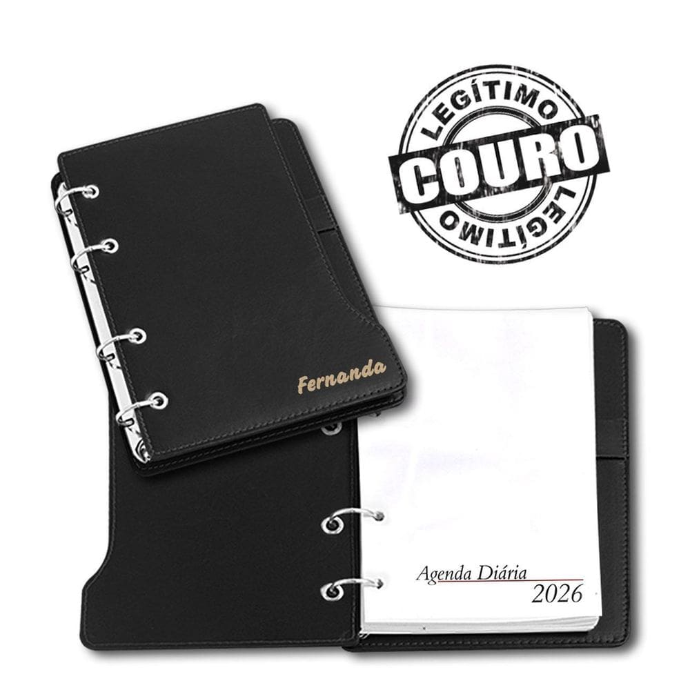 Agenda Diária 2026- A5 Em Couro Preto