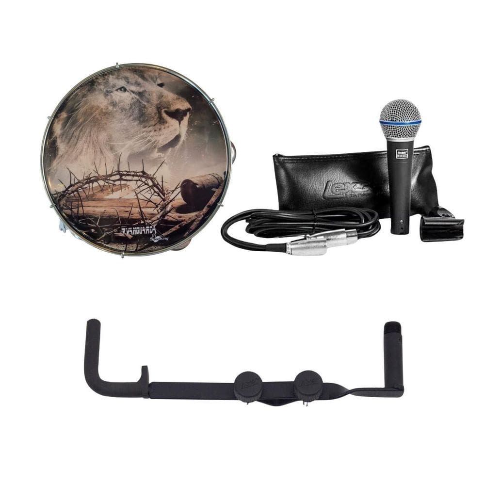 Kit Pandeiro 10 Leão + Microfone Lexsen B58A + Clamp C9 Ask