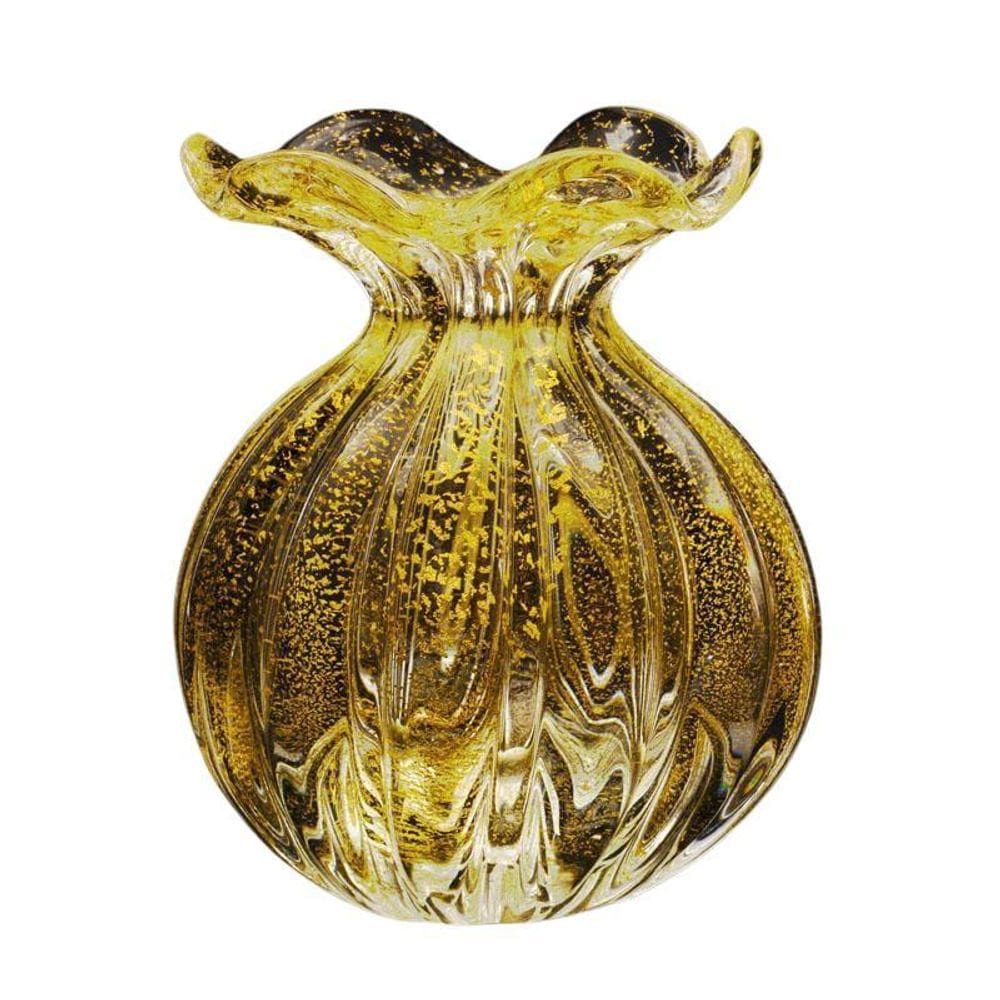 Vaso Em Cristal Murano Com Ouro 24K - São Marcos 14Cm