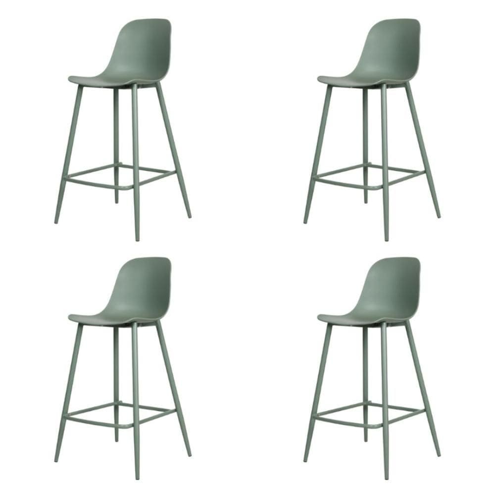 Kit 4 Banquetas Médias Miami Abi Fratini 91,50 cm (altura) Polipropileno Verde Aloe Base Aço Pintado