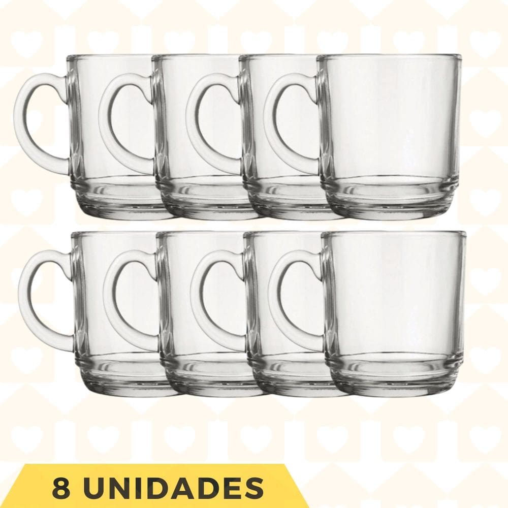 Canecas de Vidro Resistente 250ML Elegante Mesa Posta 8 Un