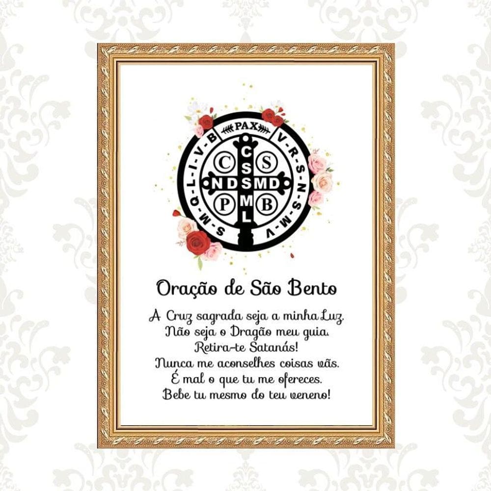 Quadro Moldura Dourada Oração São Bento 24X18Cm