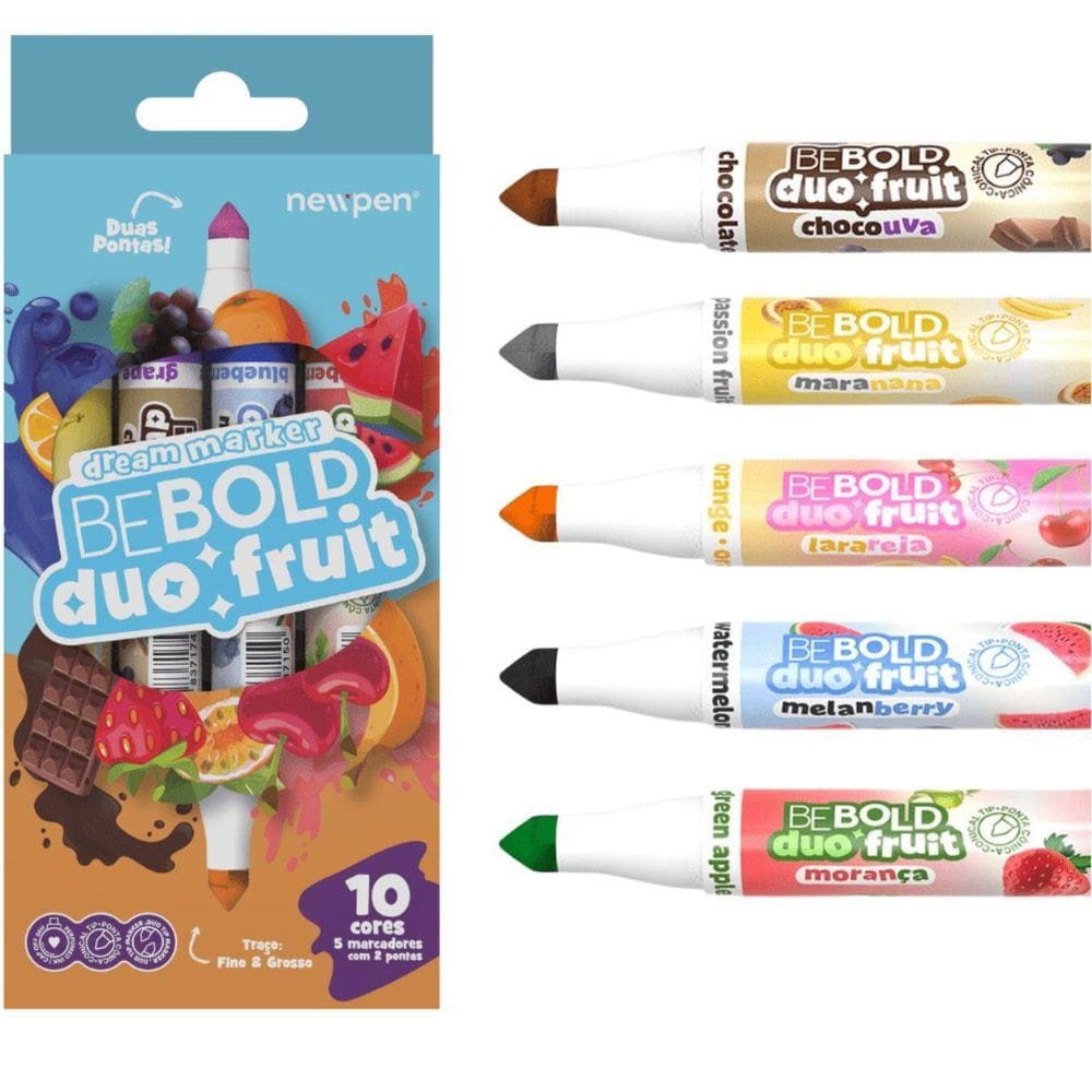 Marcador Be Bold Duo Fruit Ponta Dupla - 10 Cores - Newpen
