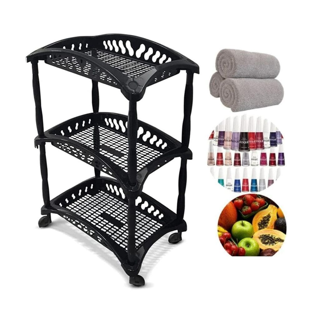 Fruteira Prateleira Vertical 3 Andares Organizador Preta