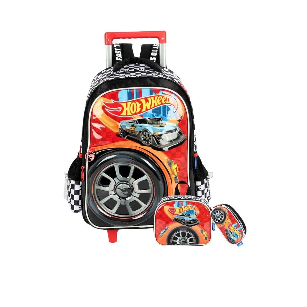 Kit Mochila Rodas+Lancheira+Estojo Hotwheels - Preto