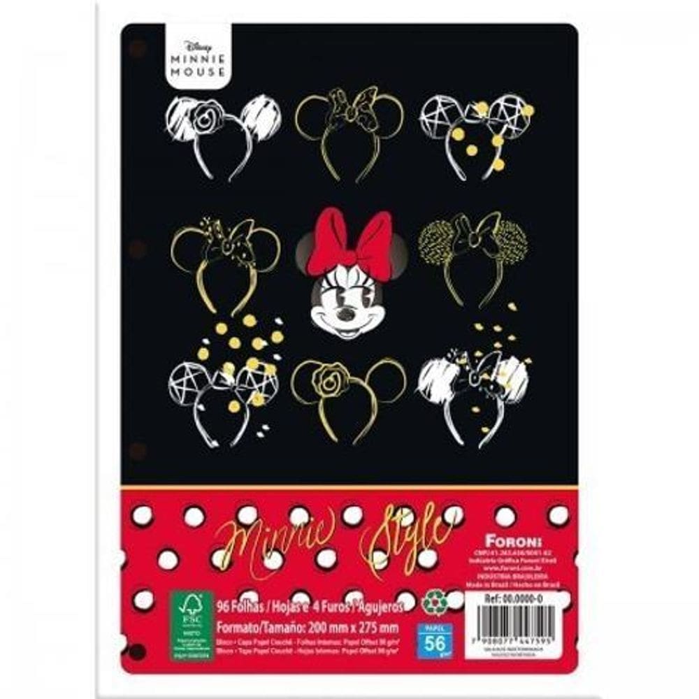 Bloco Para Fichario Foroflex 80 Folhas Minnie Vintage Foroni