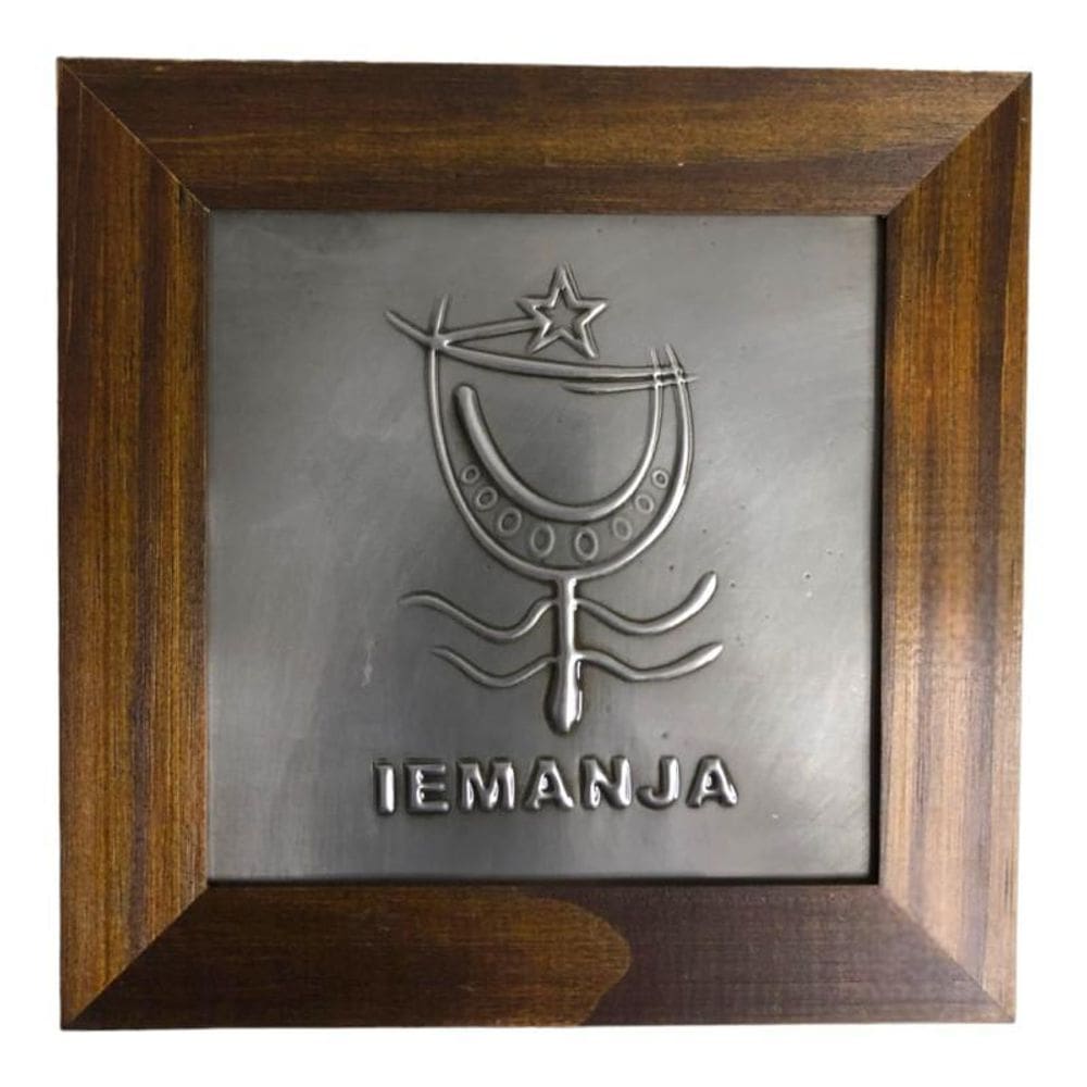 Quadro Orixá Yemanjá Em Aço E Madeira Imbuia 18X18 Cm