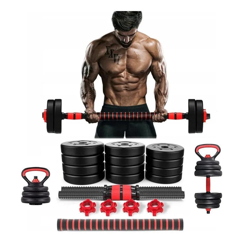 2X Kit Halteres E Anilhas Kettlebell Ajustáveis Academia 15K