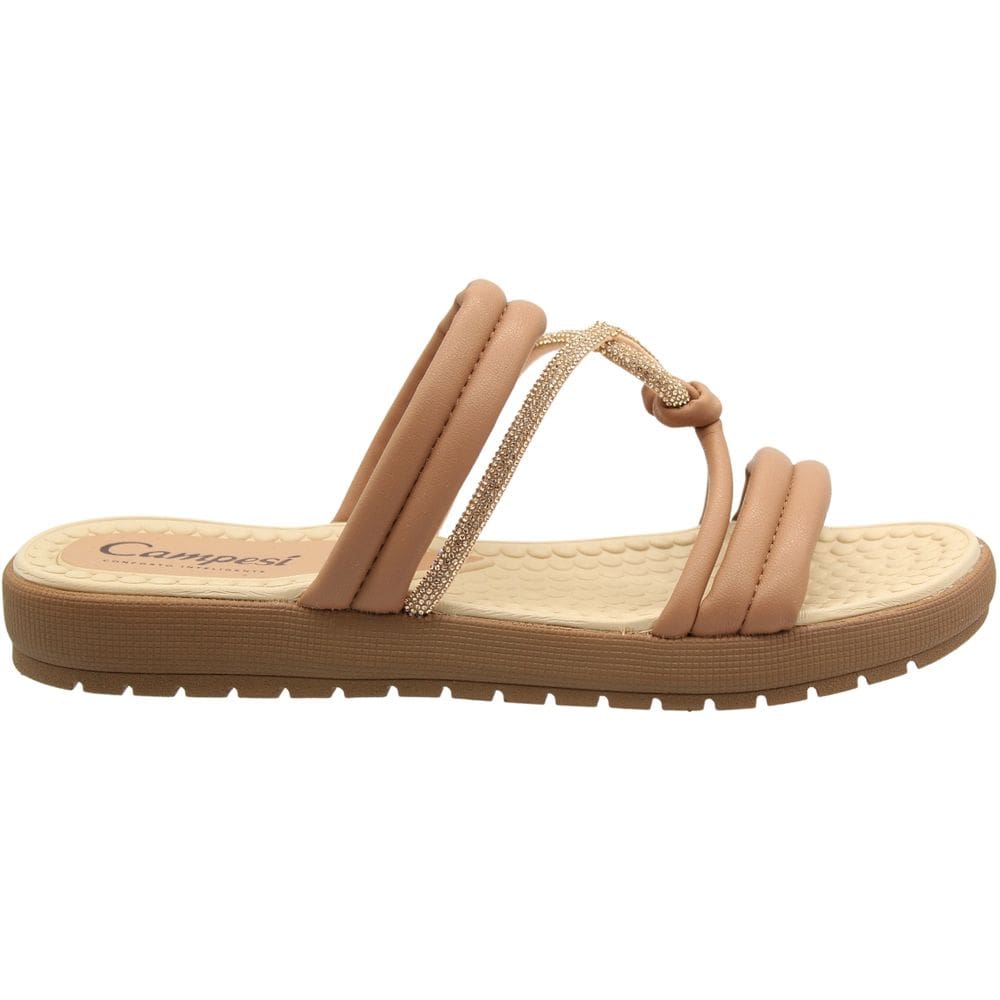 Tamanco Salto Baixo Campesí Tiras Macias Strass Feminina