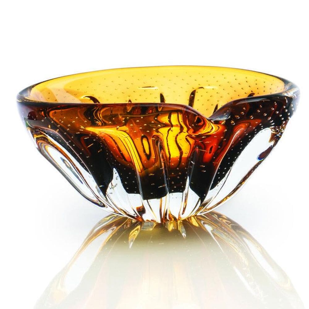 Centro De Mesa Cristal Murano Âmbar E Lilás São Marcos 28Cm