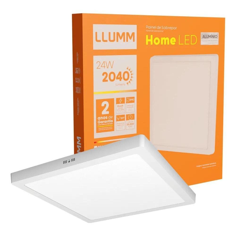 2X Painel Home Led 24W Plafon 30X30Cm Sobrepor Quadrado Alum