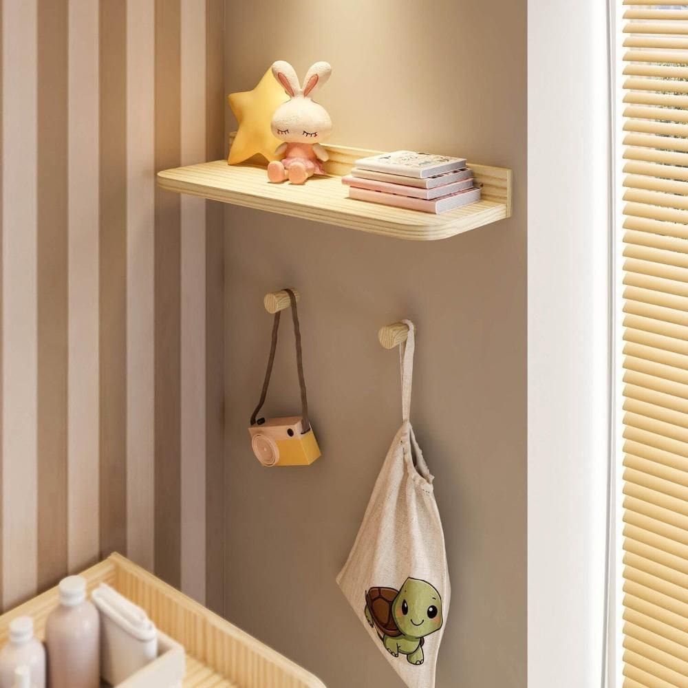 Prateleira Decorativa 60cm com 2 Cabideiros Ponto Wave Casatema Natural