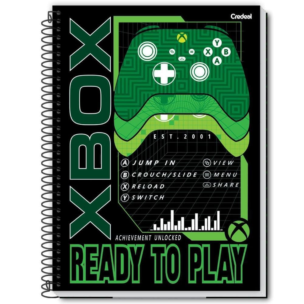 Caderno Universitário Xbox 1M Jogo Capa Dura Gamer - Preto
