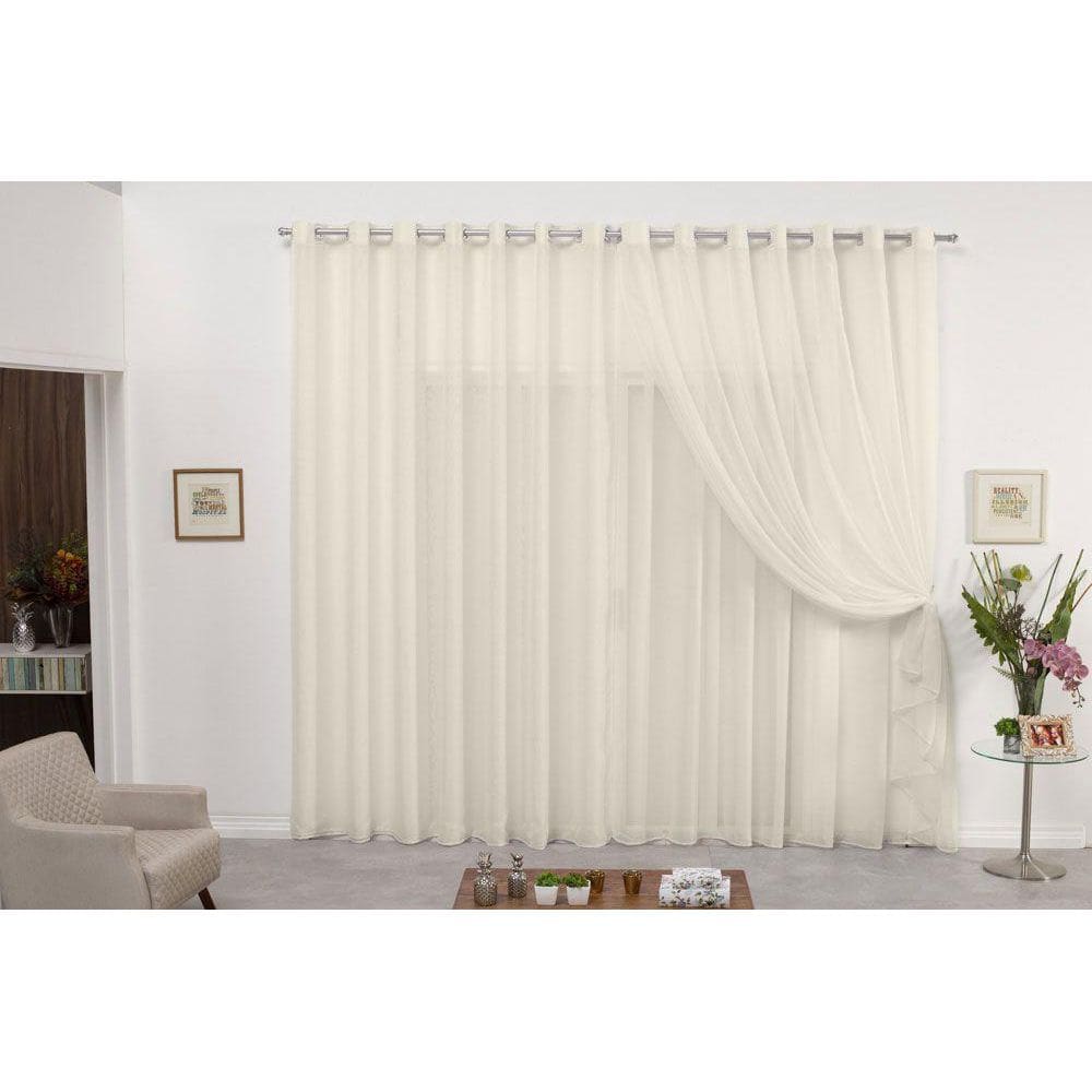 Cortina De Varão Voil Duplo Pérola 4,00X2,50 Sala Quarto