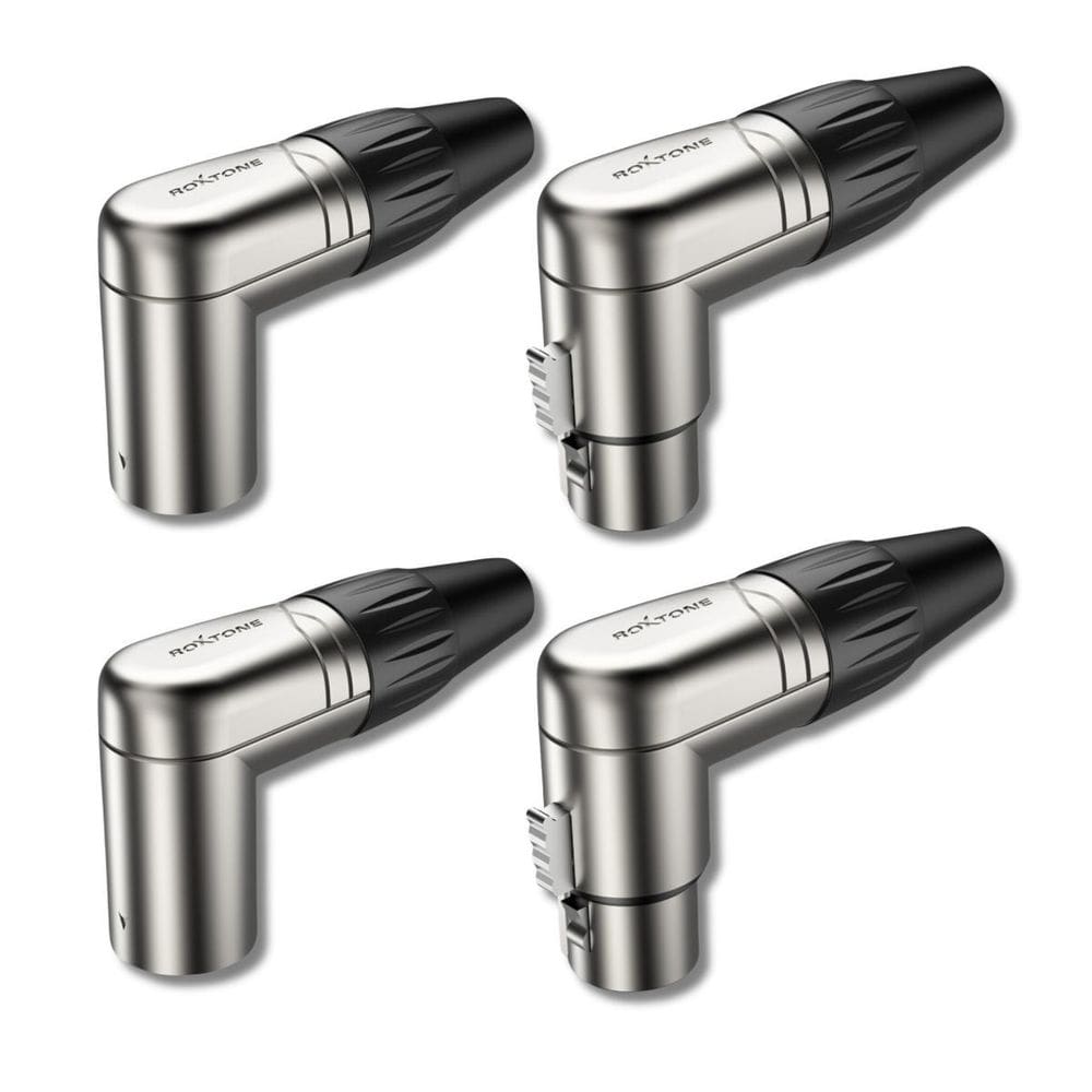 Kit 2 Plug Xlr 90º Macho + 2 Fêmea 3 Vias Robusto Roxtone