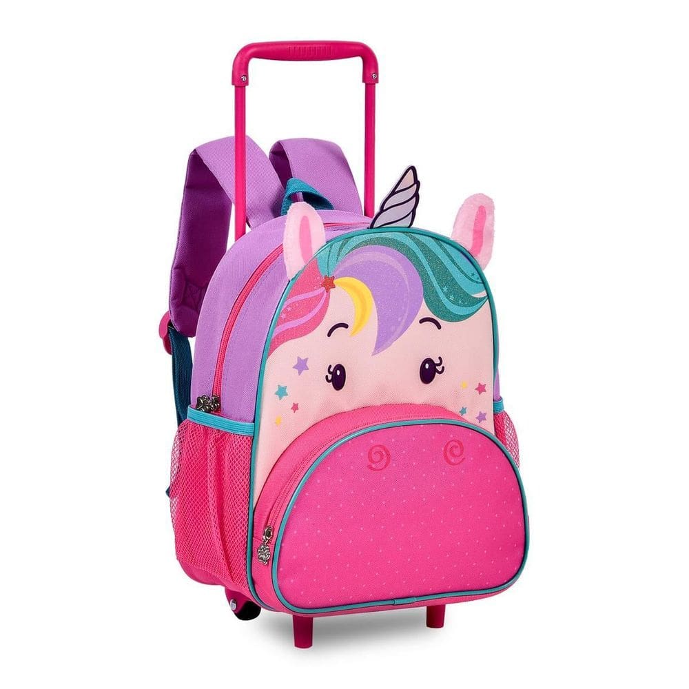 Mochila Rodinhas Unicórnios Bolsa Escolar Carrinho Infantil