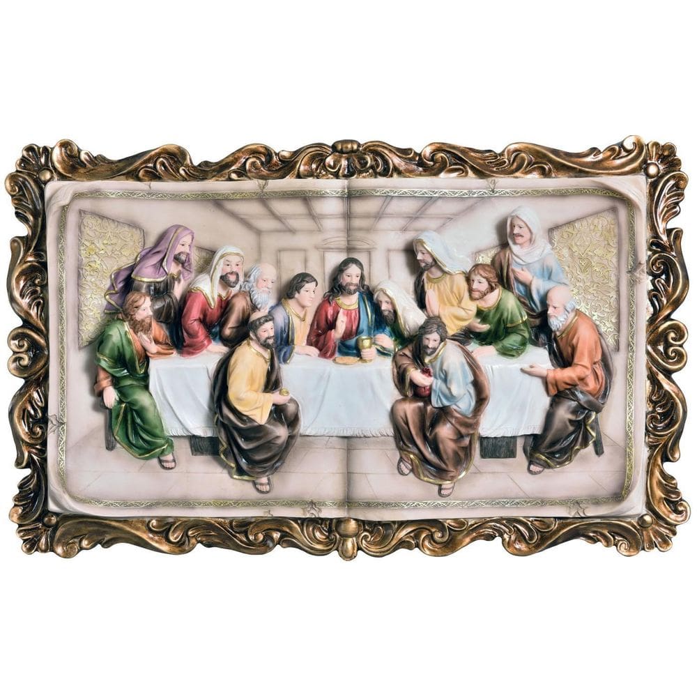 Quadro Santa Ceia Páscoa Moldurado Colorido 40Cm